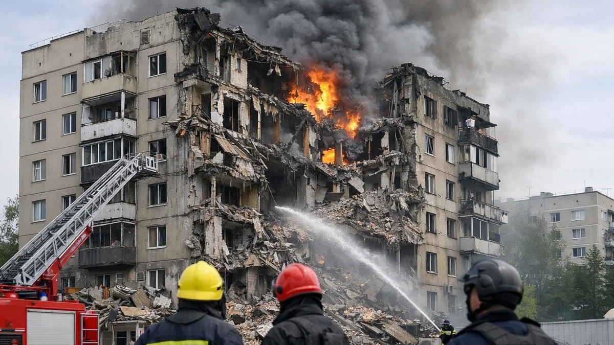 Drone Strike Hits Residential Building, Injures Two and Sparks Fire