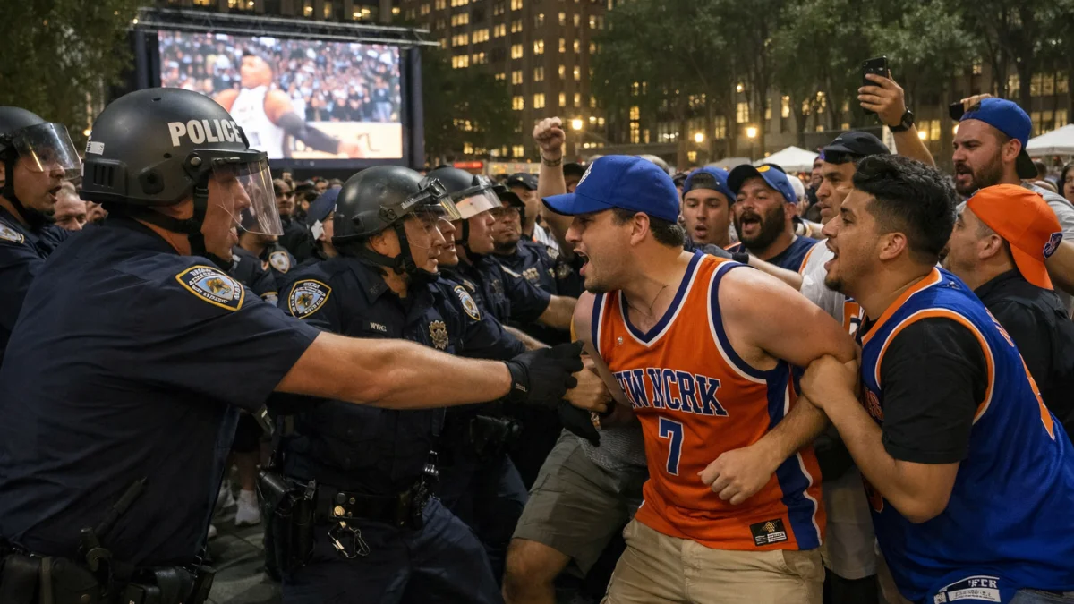 Knicks Fans Clash With Police at Bryant Park Finals Watch Party
