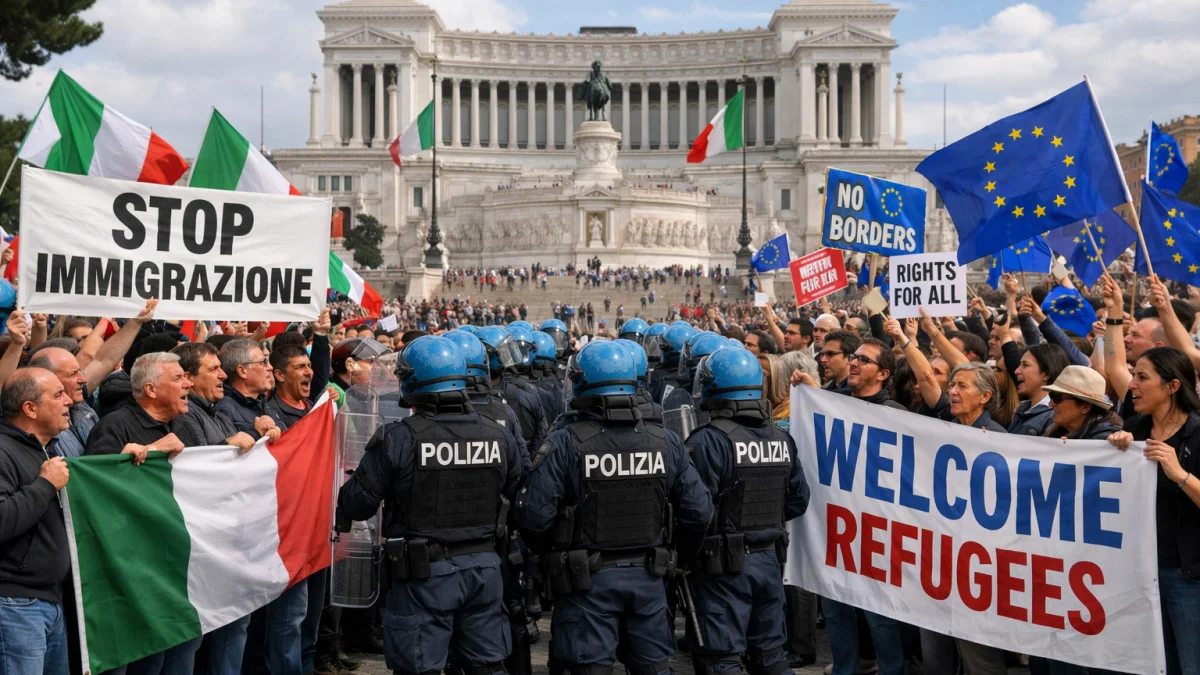 Rival Anti and Pro Migration Rallies Held in Rome