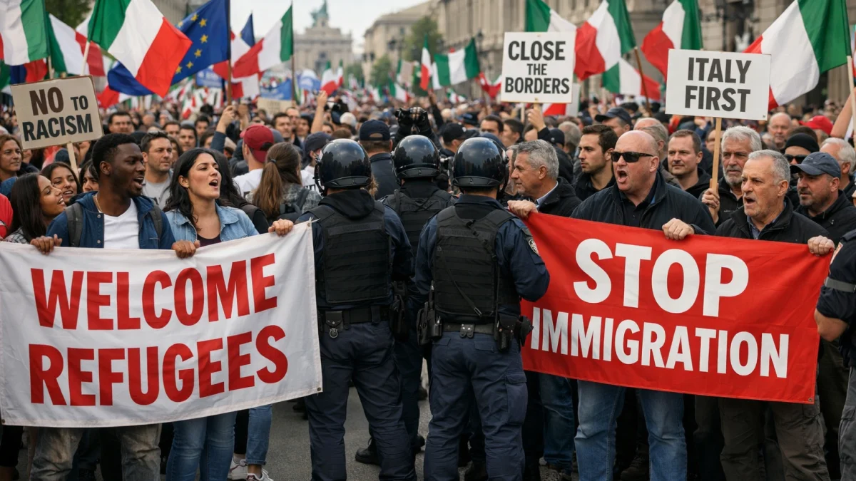 Thousands March in Rival Migration Rallies Across Italy