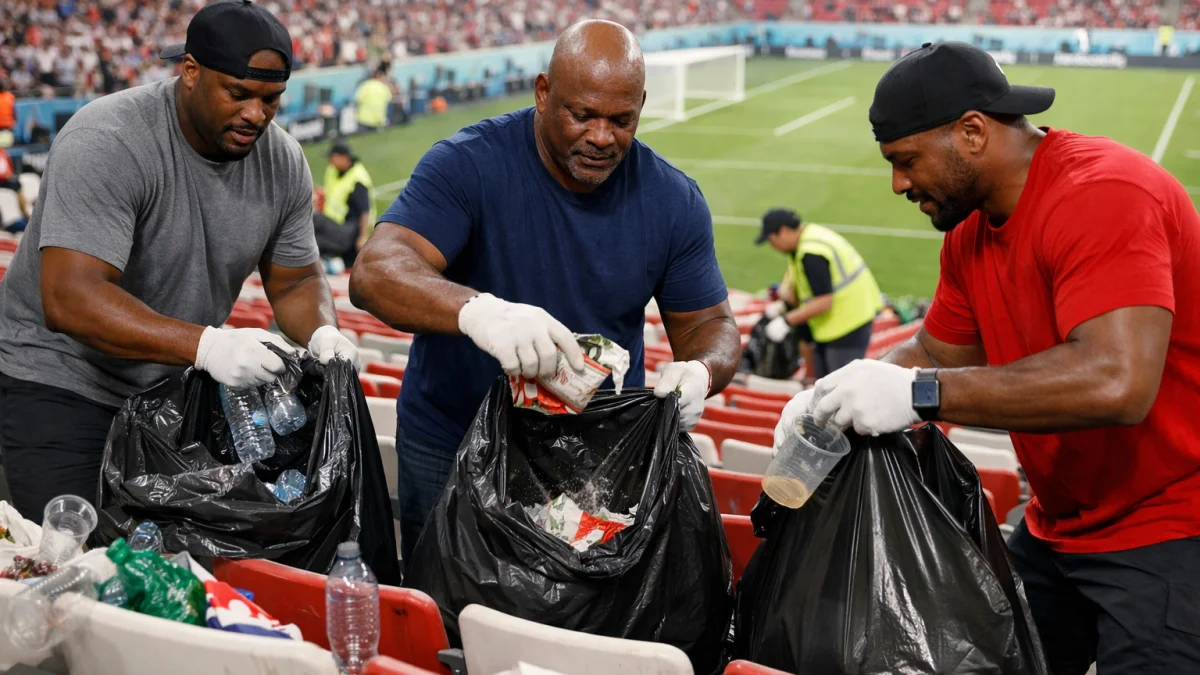 NFL Veterans Participate in World Cup Fan Cleanup