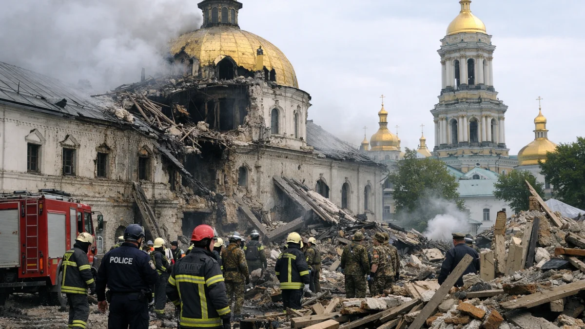 Russian Strikes Damage Historic Kyiv Monastery Killing at Least 10 People