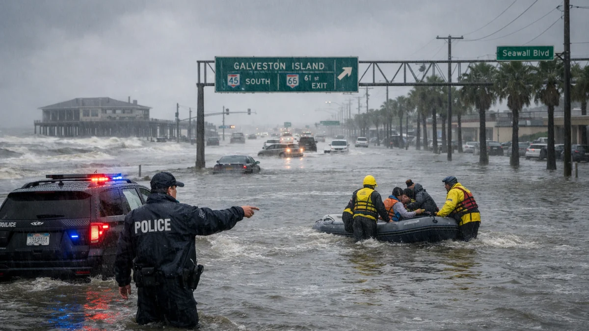 Heavy Rains Cause Dangerous Flooding in Texas Galveston Area
