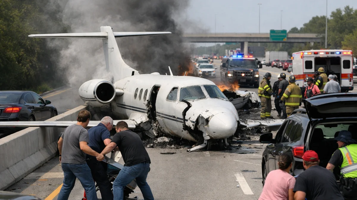 Drivers Assist After Private Jet Crashes on Highway Killing One