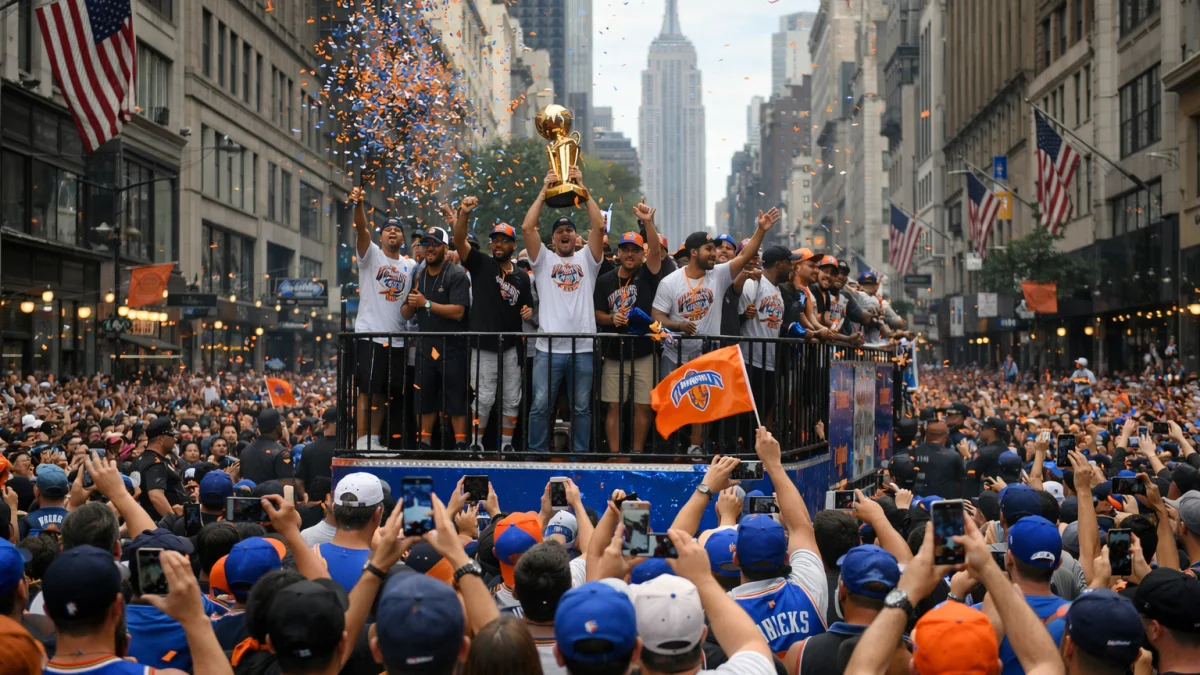Knicks Fans Celebrate Championship Victory in Manhattan Parade