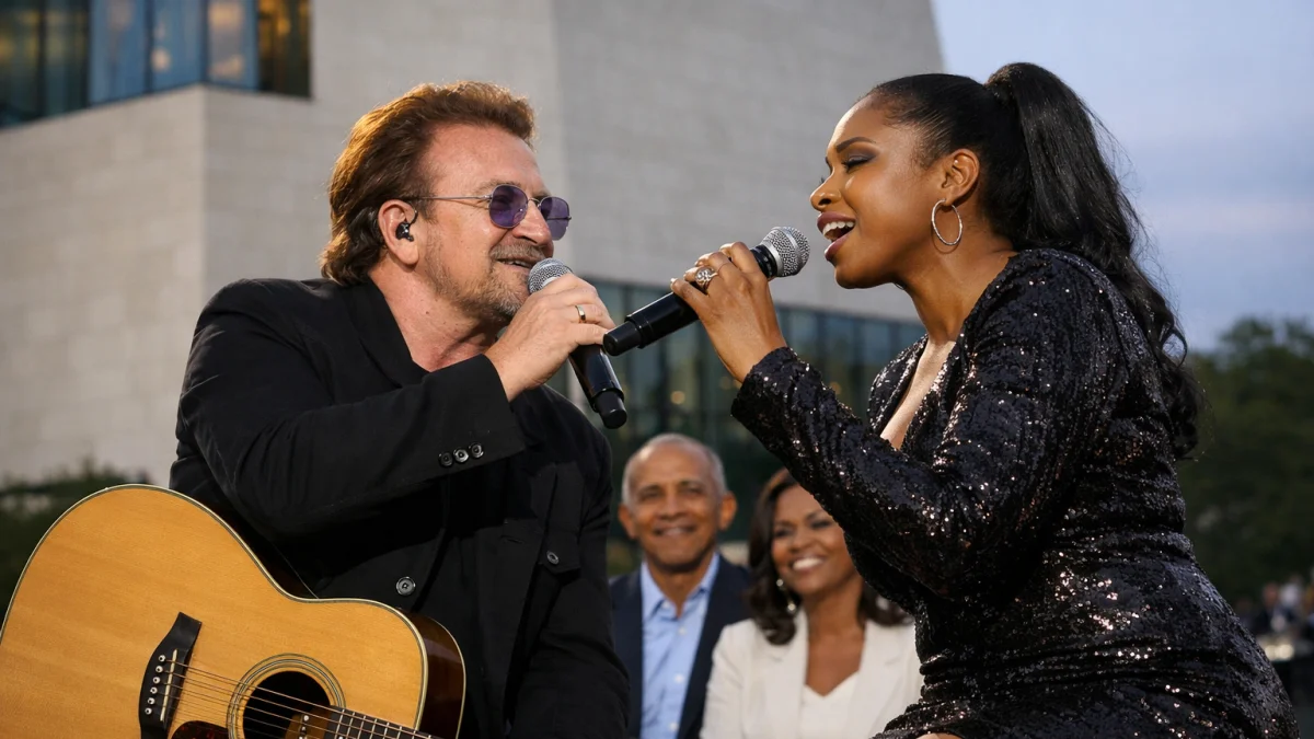 Bono and Jennifer Hudson Perform at Obama Center Event