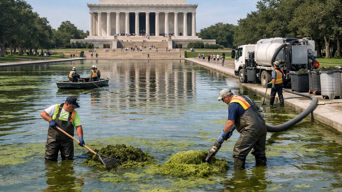 Algae Blooms Affect Washington DC Reflecting Pool Prompting Cleanup