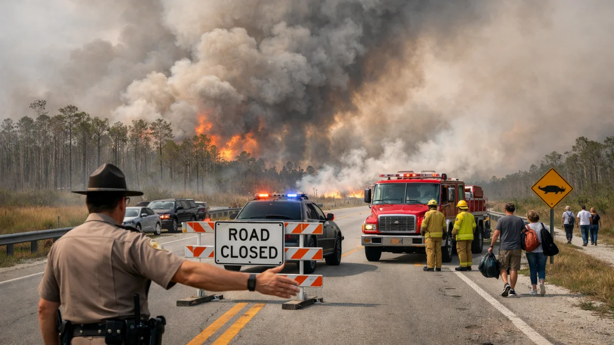 Florida Wildfires Prompt Evacuations and Highway Closures in Everglades Area