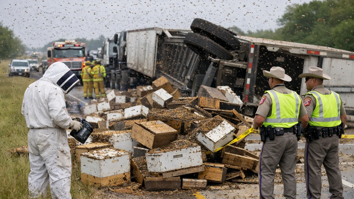Millions of Honeybees Escape After Semitrailer Crash in Texas